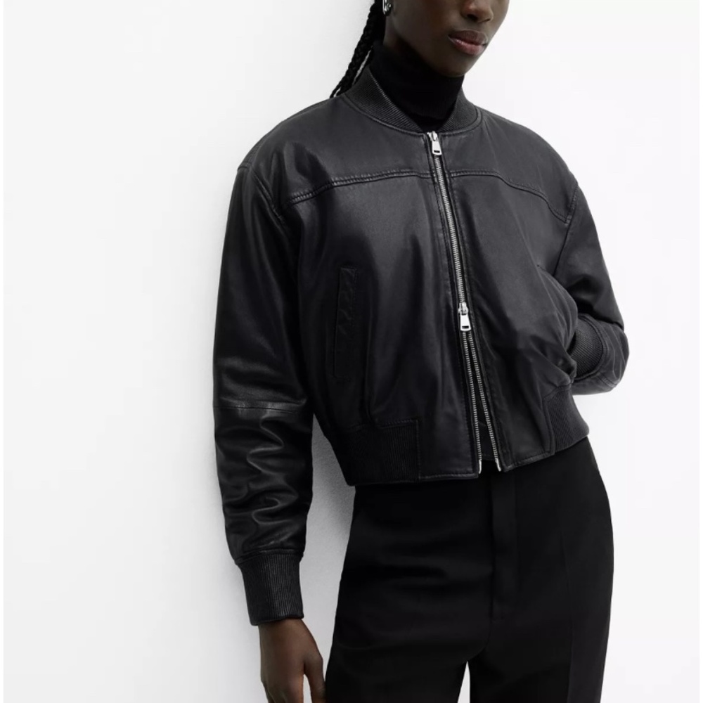 Mango Women's Leather Bomber Jacket